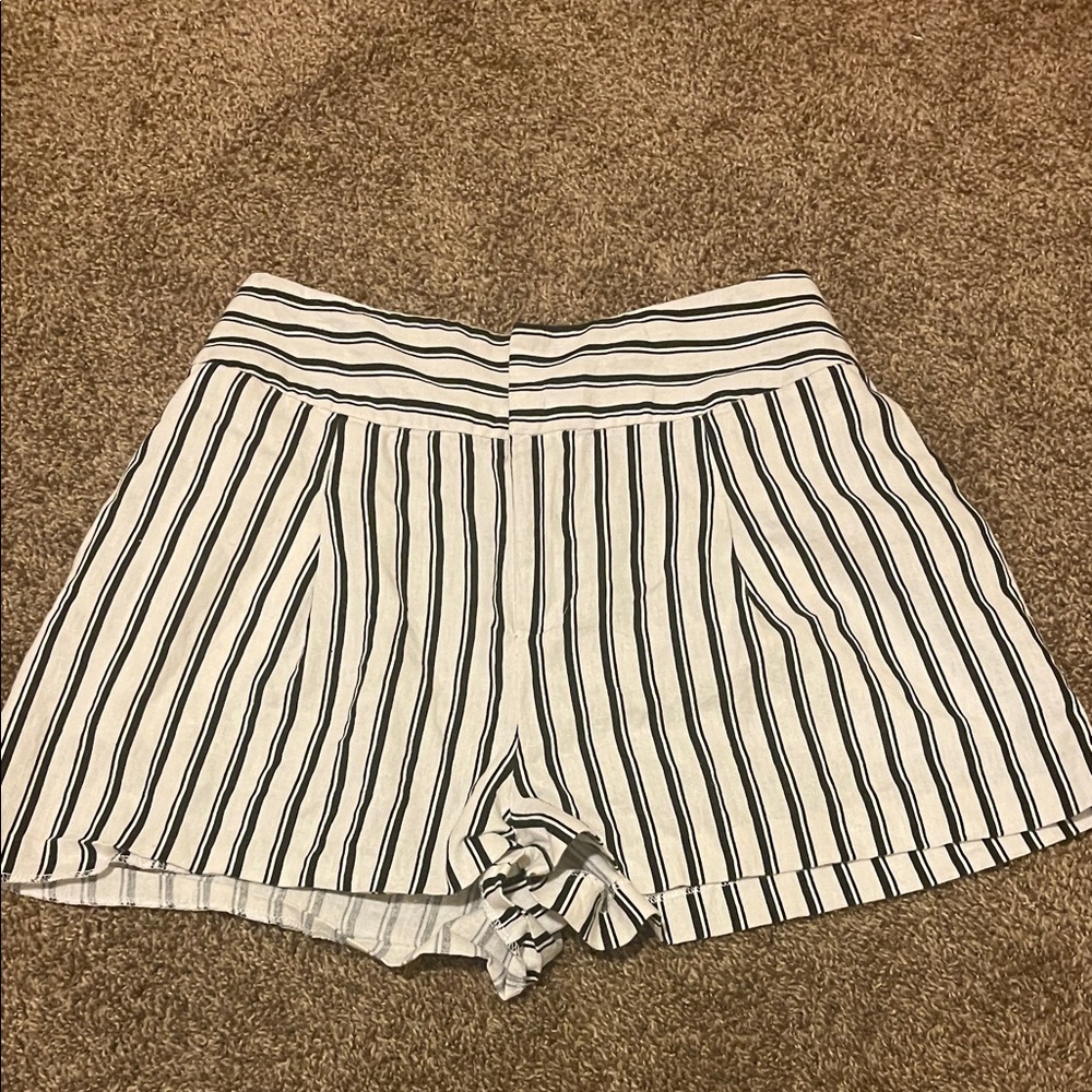 Forever 21 High Waist Striped Shorts - Black and White